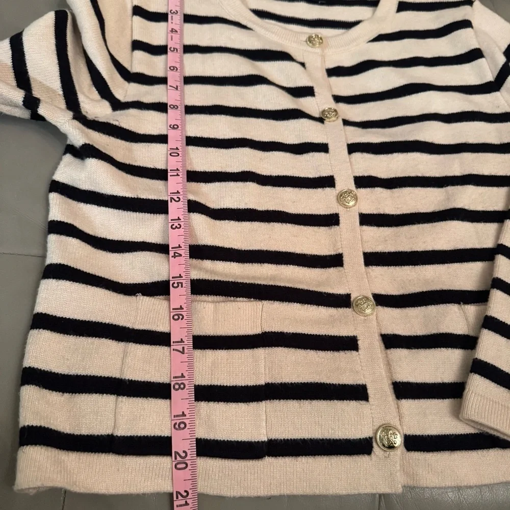 Striped Knit Cardigan with Gold Buttons - Apricot and Black - Picture 8 of 12